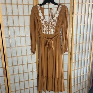 In Bloom Mustard Dress with White Embroidery